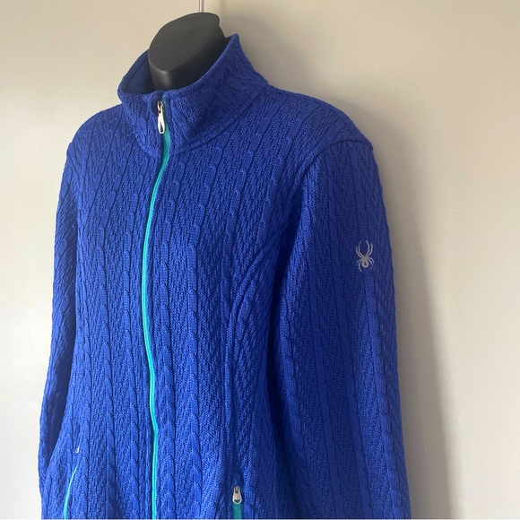 Spyder Blue Textured Knit Full Front Zip Seeater/Jacket - XL - Picture 2 of 13